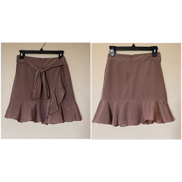 NWT Michelle Mason Silk Draped Ruffle Wrap Effect Mini Skirt Blush Tan Sz 4 - Picture 13 of 14